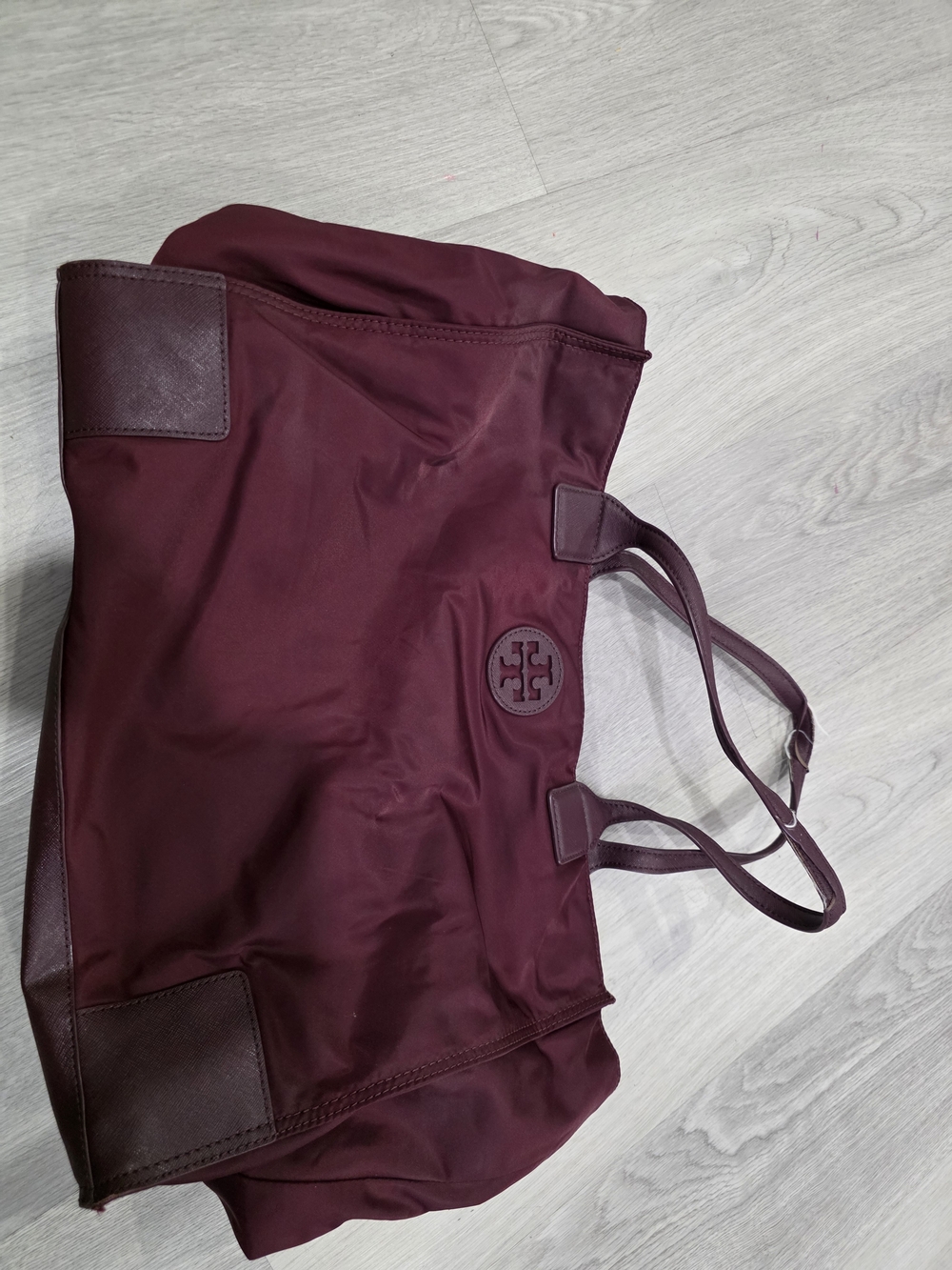 Tory Burch Burgundy Nylon Tote with Leather Trim